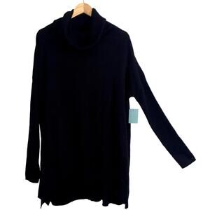 Susina Sweater Women Large Long Black Cowl Neck Oversized Vented Sides NWT *